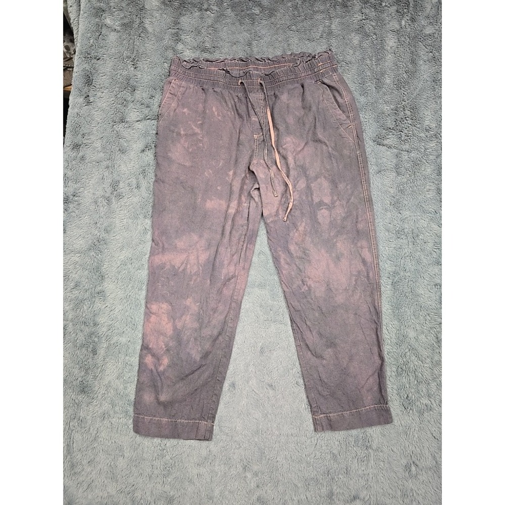 Acid Wash Linen Blend Paperbag Waist Pants Charcoal Rose